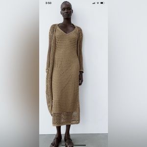 Zata metallic thread long knit jacket and dress set